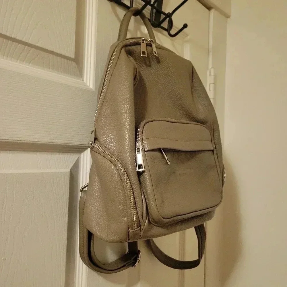 MAISON HERITAGE Paris Basi Leather Backpack in Tan Mauve Grey